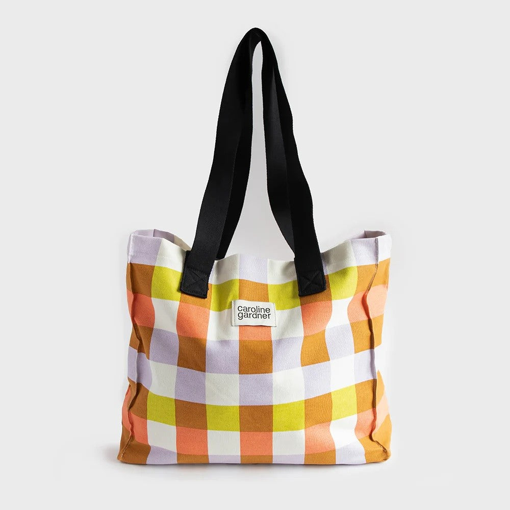 Multi Check Double Handle Large Tote Bag