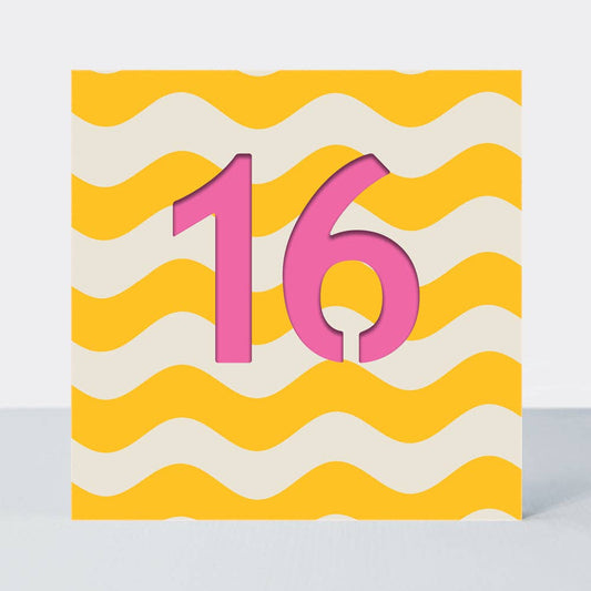 Bon Bon - Age 16 Birthday Card/Yellow Wave