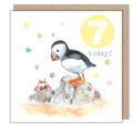 Age 7 Birthday Card - Puffin design - Party Time