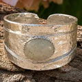 Rhodium Plated Labradorite Hammered Ring