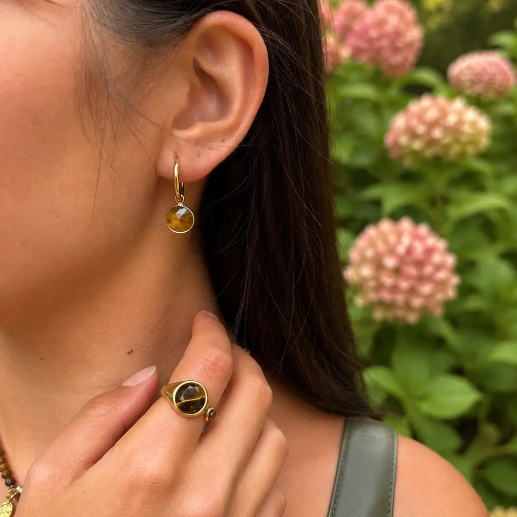18ct Gold Plated Tiger's Eye Open Top Ring