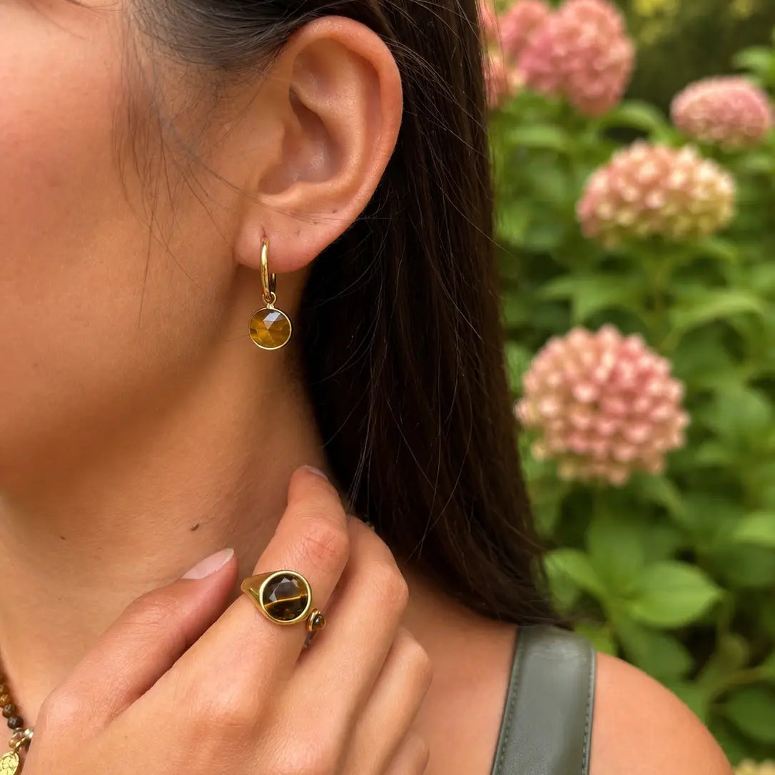 18ct Gold Plated Tiger's Eye Open Top Ring